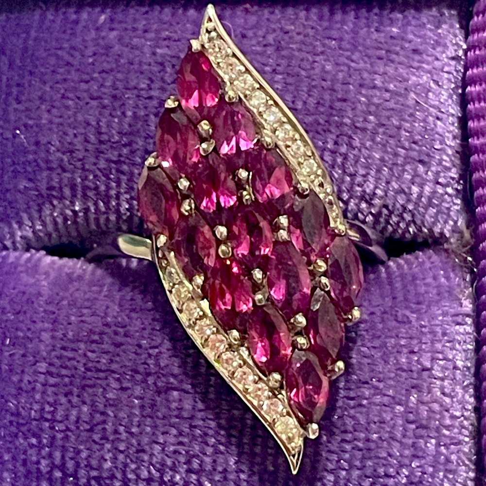 Imported 925 Genuine Natural Rhodolite Garnet Ring Sz7.5 NWOT
